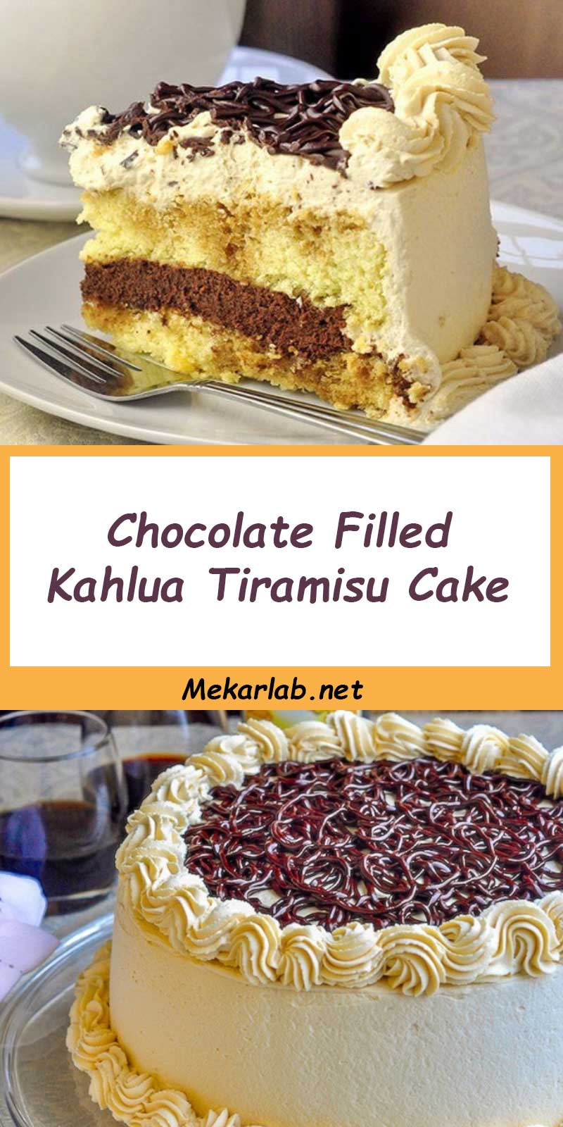 Chocolate Filled Kahlua Tiramisu Cake
