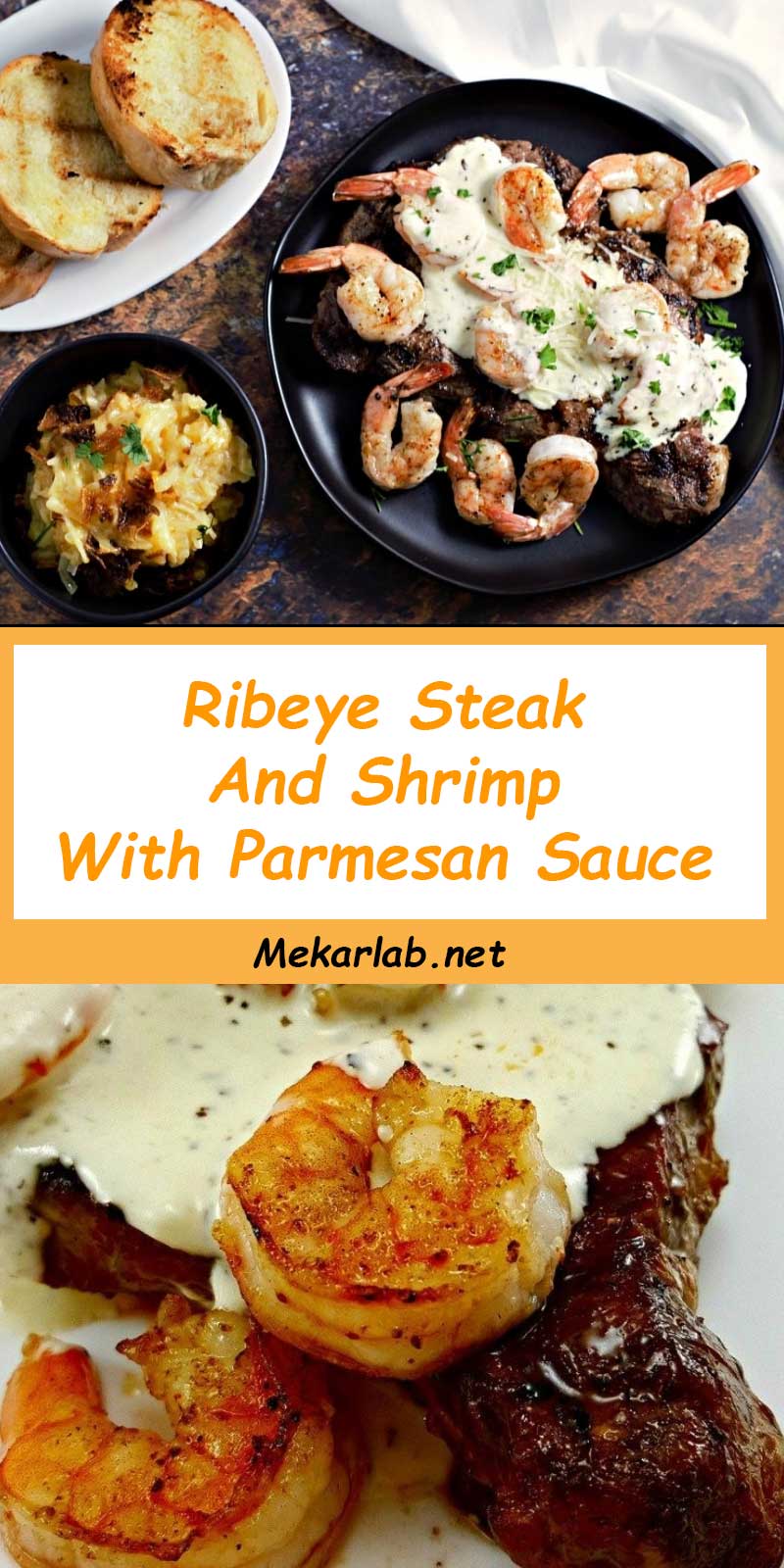 Ribeye Steak And Shrimp With Parmesan Sauce