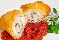 Phyllo Chicken Herb Roulade With Roasted Tomato Jam