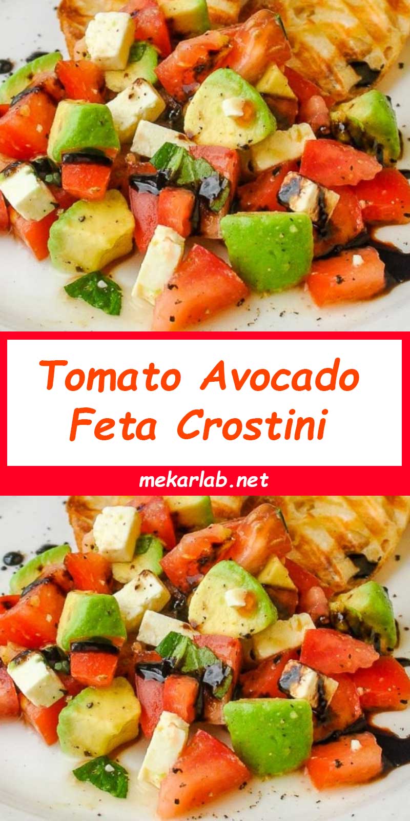 Tomato Avocado Feta Crostini