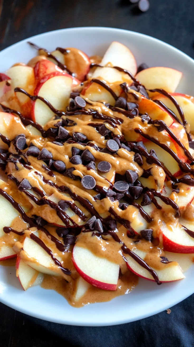 Apple Nachos with Peanut Butter and Chocolate