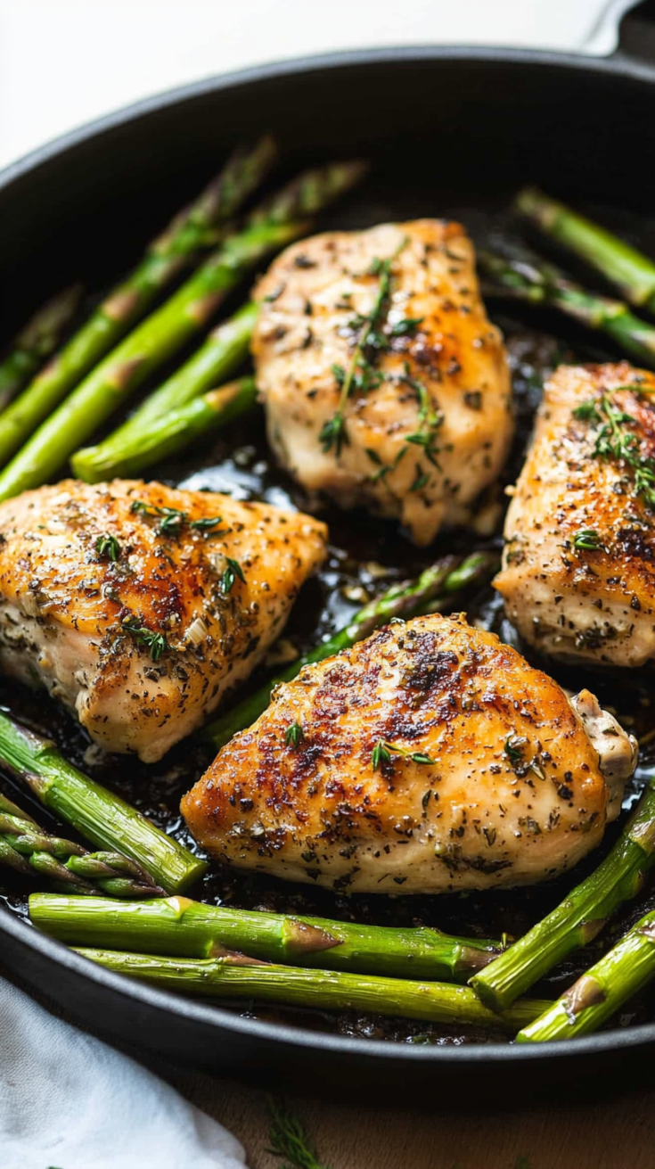 One Pan Garlic Herb Chicken and Asparagus