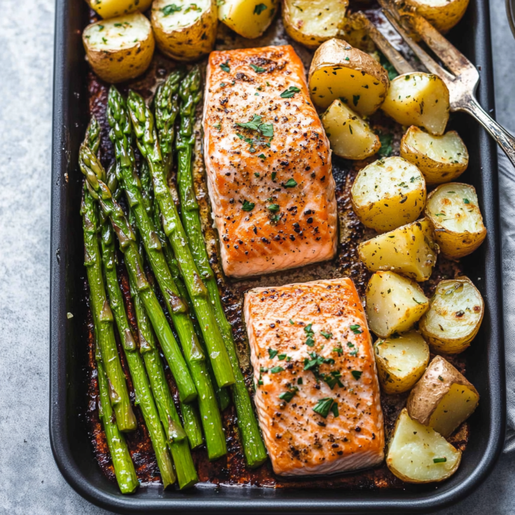 Sheet Pan Salmon and Asparagus with Potatoes