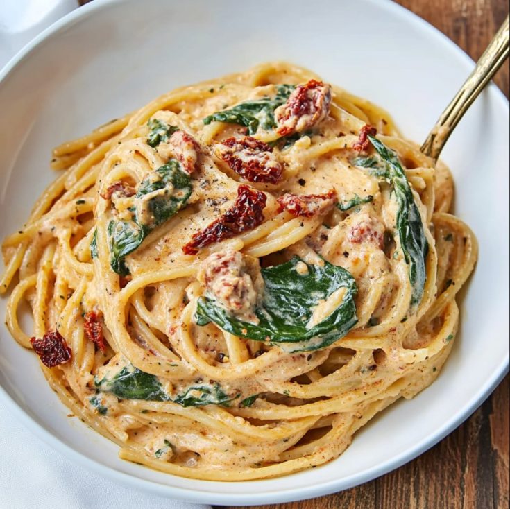 Spaghetti & Spinach with Sun-Dried Tomato Cream Sauce